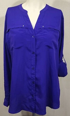 Blusa camisa con botones púrpura talla grande Attention para mujer manga larga bolsillos Foto 1 de 4