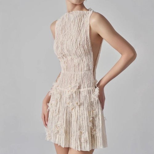 OFF WHITE Abito donna midi sexy nuovo estivo senza maniche in vita cinching plissettato vestito corto
