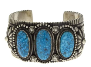 Natural Birdseye Kingman Turquoise Row Bracelet By Navajo Artist Calvin Martinez - Picture 1 of 5