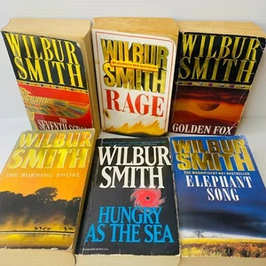 Lote 6 Wilbur Smith Rage, Golden Fox, Burning Shore, 7th Scroll, Elephant Song PB - Imagen 1 de 11