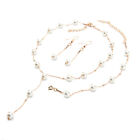 Multilayer Fashion Pearl Necklace Bracelet Earrings Gold Plated Jewelry Sets= Bh