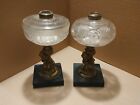 1328----Great Pair Of Vintage Figural Stem Oil Lamps - Grapes Boy With Dog