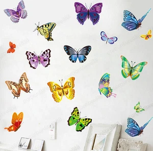 17 Colourful Butterflies Wall Stickers Transparent Vinyl Decal Home Kids Decor - Picture 1 of 11
