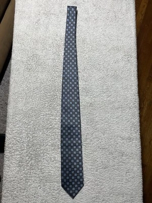 David Donahue 深灰色黑色蓝色几何领带丝绸编织 — 第 1/4 张图片