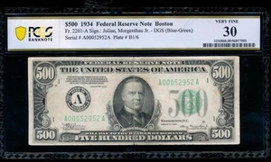 AC 1934 $500 FIVE HUNDRED DOLLAR BILL Boston PCGS 30 - Picture 1 of 2