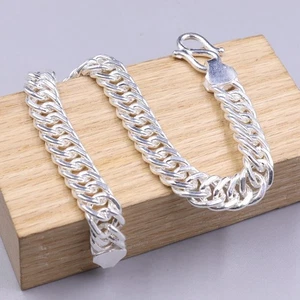 Men's Solid 999 Fine Silver Men's Bracelet 8mm Cuban Curb Link Chain 7.87inch - Picture 1 of 6