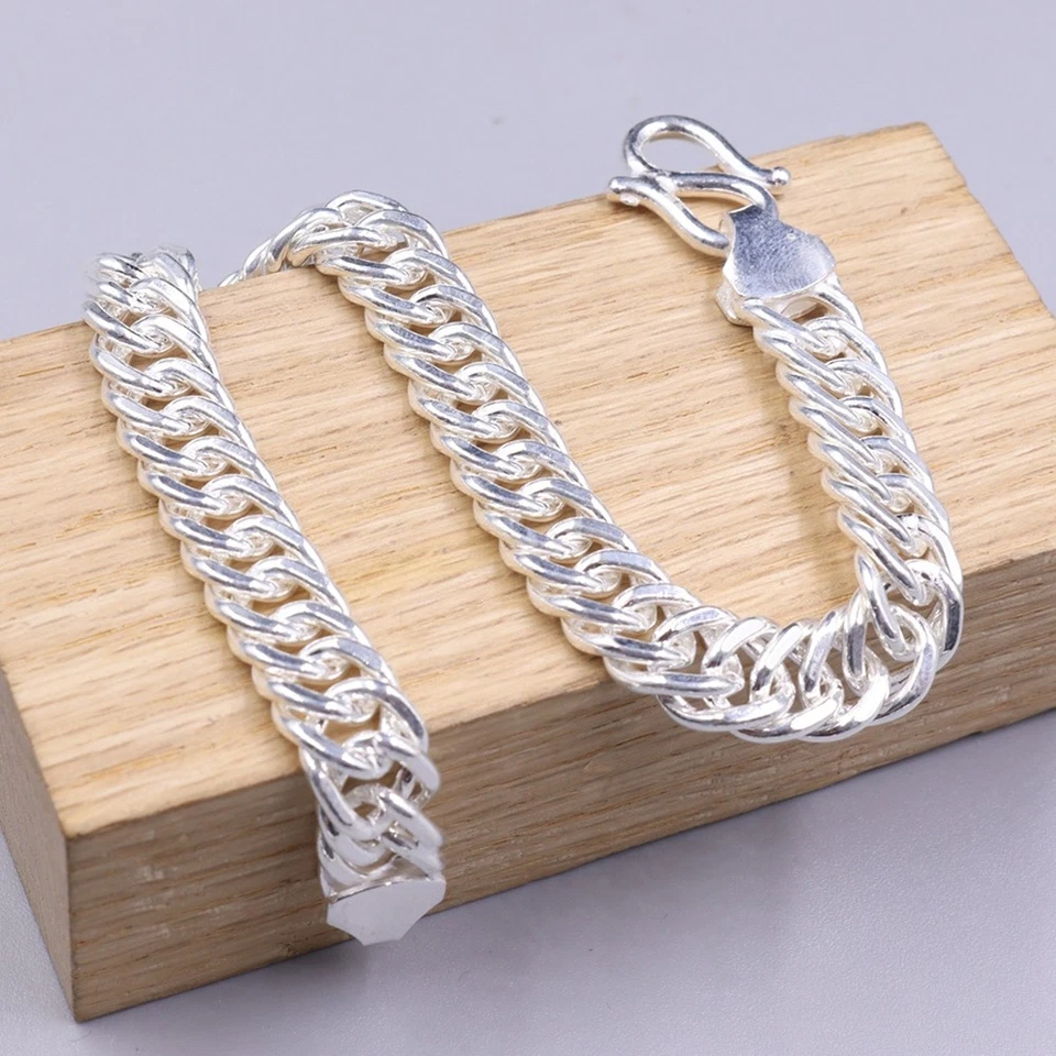 Men's Solid 999 Fine Silver Men's Bracelet 8mm Cuban Curb Link Chain 7.87inch - Image 1 of 4