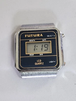 Cabezal de reloj digital de cuarzo Futura LCD vintage sin correa batería nueva Foto 1 de 4
