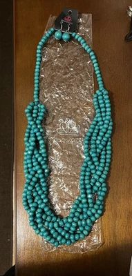 Juego de collar y pendientes Paparazzi Tahití Tropic Turquesa/Madera Azul Cuentas Largas Nuevo con Etiquetas Foto 1 de 4