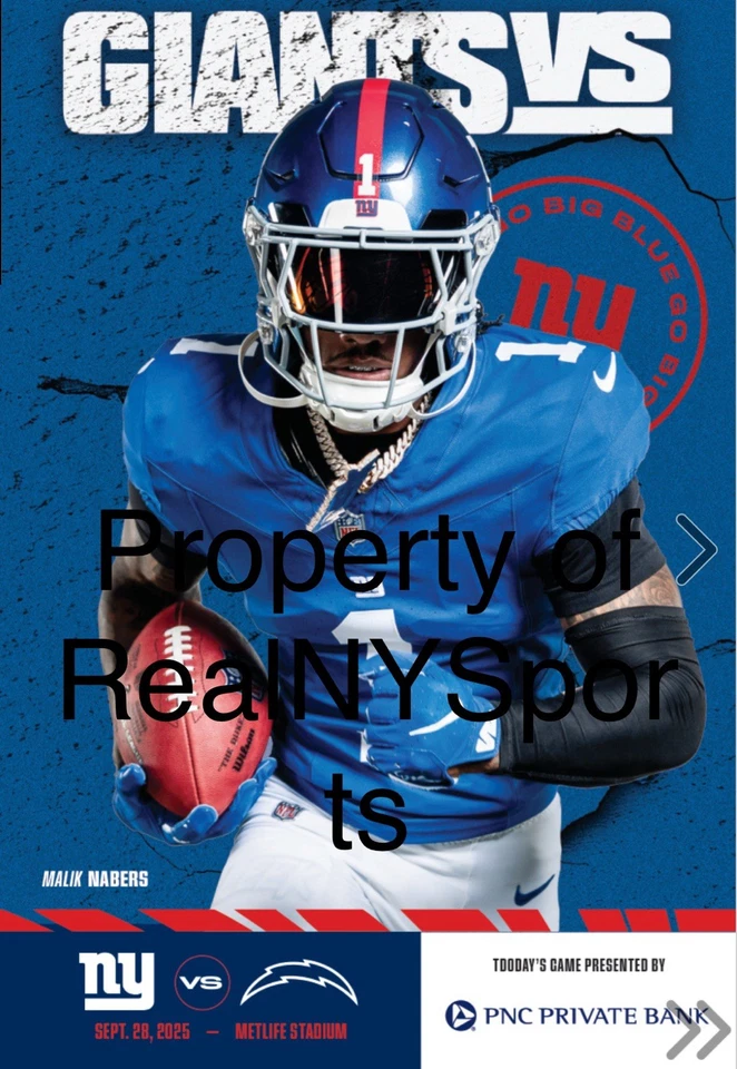 2025 NEW YORK GIANTS LOS ANGELES CHARGERS PROGRAM 9/28 JAXSON DART FIRST WIN - Image 1 of 1