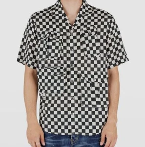 $635 Dsquared2 Men's Black White Tactical Checkered Bowling Shirt Sz IT46 US 36R - Picture 1 of 3