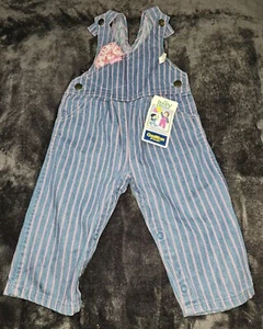 Salopette vintage Oshkosh denim rosa righe incrociate taglia 24 mesi - Foto 1 di 7