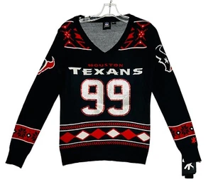 Houston Texans NFL Football Christmas Sweater J.J Watt Women Glitter Klew Small - Picture 1 of 13