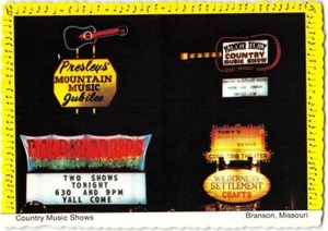 Postal vintage de neón 4x6 de espectáculos de música country de Branson, Missouri - Imagen 1 de 2