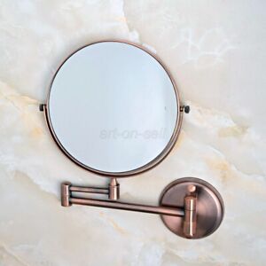 Antique Red Copper Folding Arm Wall Mount Magnifying Cosmetic Bathroom Mirror 