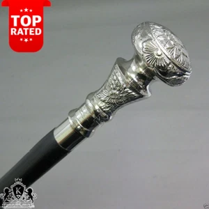 Vintage Antique Walking Cane Wooden Walking Stick Silver Brass Handle Knob Gift - Picture 1 of 12