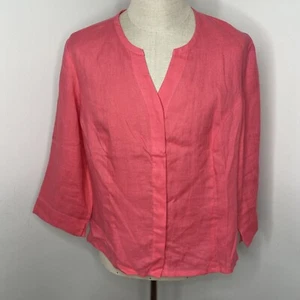 Talbots SZ 18 W Womens Irish Linen Button Down Tunic Top Coral Pink Shirt - Picture 1 of 7