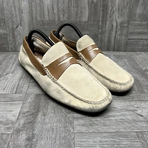 Donald J Pliner Vinco423 Penny Loafer Driving Shoes Suede Cream Mens 9 Pre-Owned - Picture 1 of 16