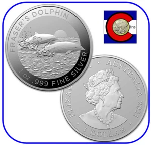 2021 Australia Fraser's Dolphin 1 oz 0.999 Silver $1 Coin in Mint capsule - Picture 1 of 3