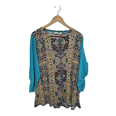 Túnica para mujer Westbound talla grande 2X lengüeta enrollable manga en contraste boho occidental Foto 1 de 4