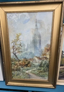 Antique Watercolout Of Salisbury Catherdral By J D Davenaux - Picture 1 of 3
