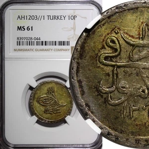 TURKEY Selim III Silver AH1203 Year 1 (1789)  10 Para NGC MS61 TOP GRADED KM#492 - Picture 1 of 5