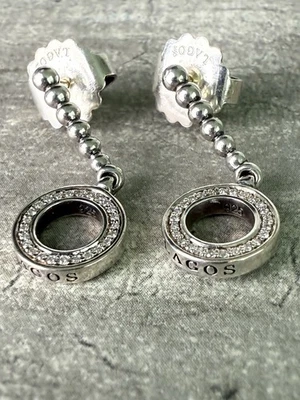 Pendientes circulares LAGOS de plata esterlina con chispa de diamantes Foto 1 de 4