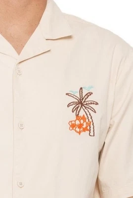 Matix Embroidered Palm Floral Mens Cream Shirt Sz M - Image 1 of 4