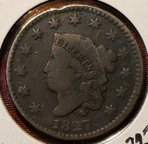 1827 Coronet Head Large Cent 1C, Free Shipping - Picture 1 of 4