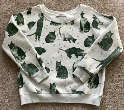 SM Armario - Sudadera Gato Pequeña Gris Verde Estampado Suéter Gatito Foto 1 de 4