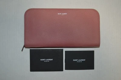 Carteira Saint Laurent River Gauche couro rosa com zíper longo - Imagem 1 de 4