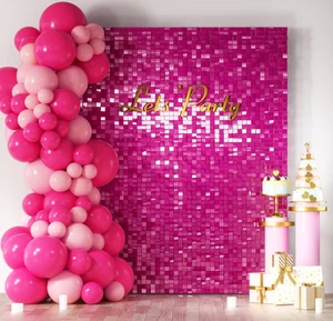 COKAOBE Hot Pink Shimmer Wall Backdrop 24PCS Square Sequin 6 ft x 4 ft - Picture 1 of 5