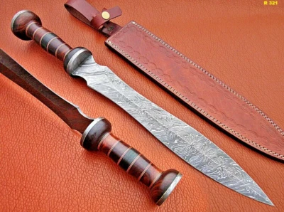 HISTORICAL ROMAN GLADIUS SWORD 24" HANDMADE DAMASCUS STEEL W/ ROSE WOOD HANDLE. - Image 1 of 4