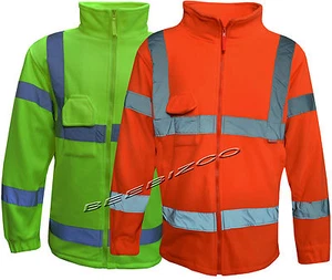 Hi Vis Fleece Jacket Zip Up High Visibility Reflective Safety with Zip Pockets - Picture 1 of 3