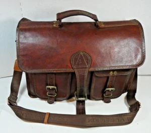 Vintage Leather Carry On Laptop Case Messenger Satchel Shoulder Briefcase 15x12 - Picture 1 of 11