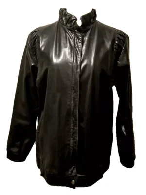 Jaqueta Bombardeiro Feminina de Couro Preto Vintage Anos 80 Reed Sportswear Primeira Qualidade M? - Imagem 1 de 4