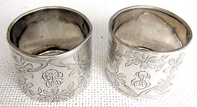 2 German Art Nouveau Silver 800 Engraved Napkin Rings, Total Weight: 35 Gr. • 89.59$
