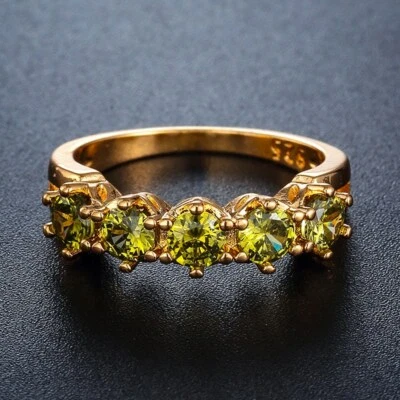 Olive Green Single Row CZ Bands 925 Silver 3mm Women's Engagement Ring Size 6-10 - Image 1 of 4