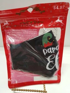 "PAPA ELF" CHRISTMAS BLACK FABRIC FACE MASK ADULT BRAND NEW SEALED SHUT - Picture 1 of 5