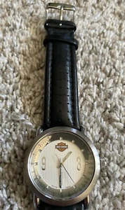 Vtg 2002 Men's Bulova Harley-Davidson Watch Fresh Battery Stainless / Leather - Picture 1 of 9