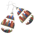 Bookcase Dangle Earrings - Book Shelves Patterned Acrylic Teardrops