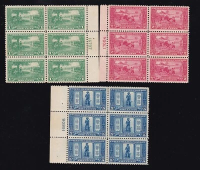 US 617-619  Lexington-Concord Unused Set of Plate Blocks of 6 VF OG NH  (BB11) - Image 1 of 2