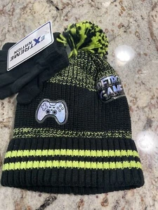 Boys Game Black Beanie Winter Hat And Gloves Set New - Picture 1 of 9