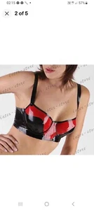Latex Bra Top Plus Size 24 Blk Red BDSM Goth Brand New - Picture 1 of 1