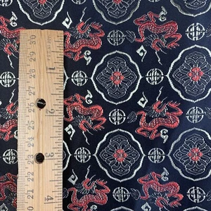 Asian Satin Fabric Shiny Red Dragons Black Background 2.75 Yds X 45” - Picture 1 of 8