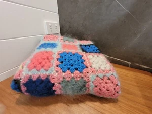 Wool Woolen Mohaor Handmade Knitted Multicoloured Crochet Blanket Cot Single... - Picture 1 of 8
