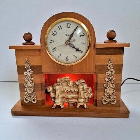 Vintage United Clock Corp Electric Flickering Fireplace Mantel Clock Model 419 Cover
