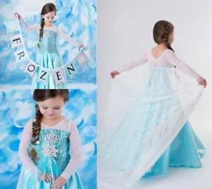  Kids Girls Queen Elsa Princess blue Party Dress Gown Costume ZG9 - Picture 1 of 9