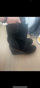 Lacoste Womens Suede black Wedge Mid Calf Boots Size 9.5 - Picture 1 of 2