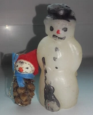 SCHNEEMANN WACHS + TANNENZAPFEN WICHTEL VINTAGE WEIHNACHTEN CHRISTBAUMSCHMUCK - Bild 1 von 4